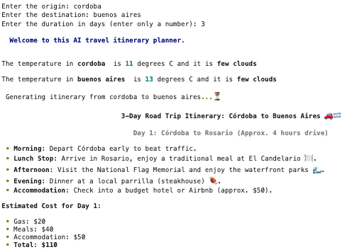 AI Travel Itinerary Generator Screenshot